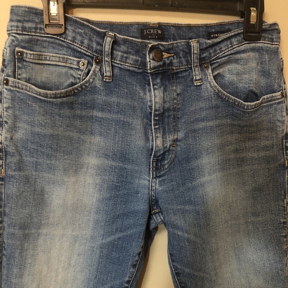 J.Crew  Flex Straight Leg Jeans Mens Sz 30x30 Light Blue Stretch Denim Whisker